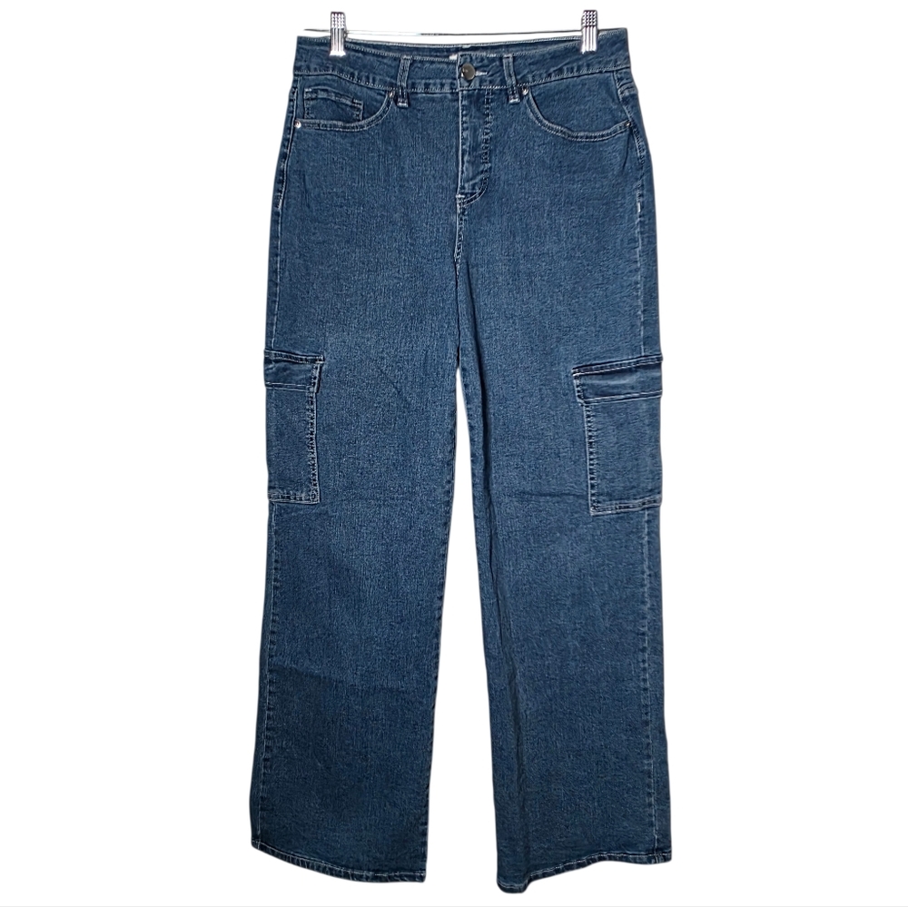 Royalty For Me Cargo Straight Leg Jeans Size 10 High Rise Dark Wash Denim